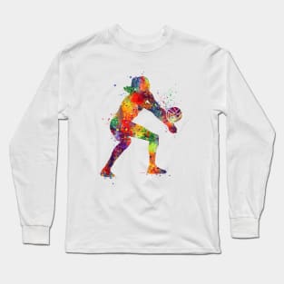 Volleyball Girl Player Watercolor Sport Gift Long Sleeve T-Shirt